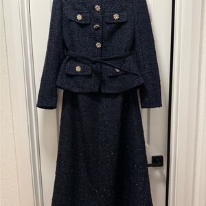 Self-Portrait Navy Tweed Boucle Dress